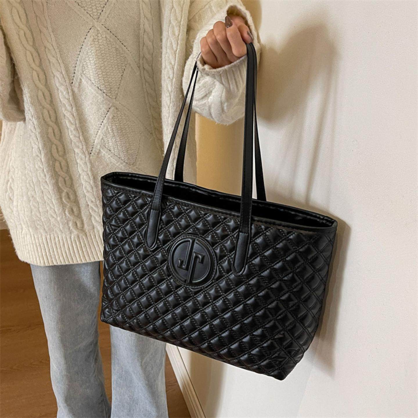 软皮质感大容量托特包小众设计时尚通勤菱格手提单肩包通用款女包,箱包皮具/热销女包/男包,通用款女包,淘宝优惠券,粉丝福利购,淘宝优惠卷