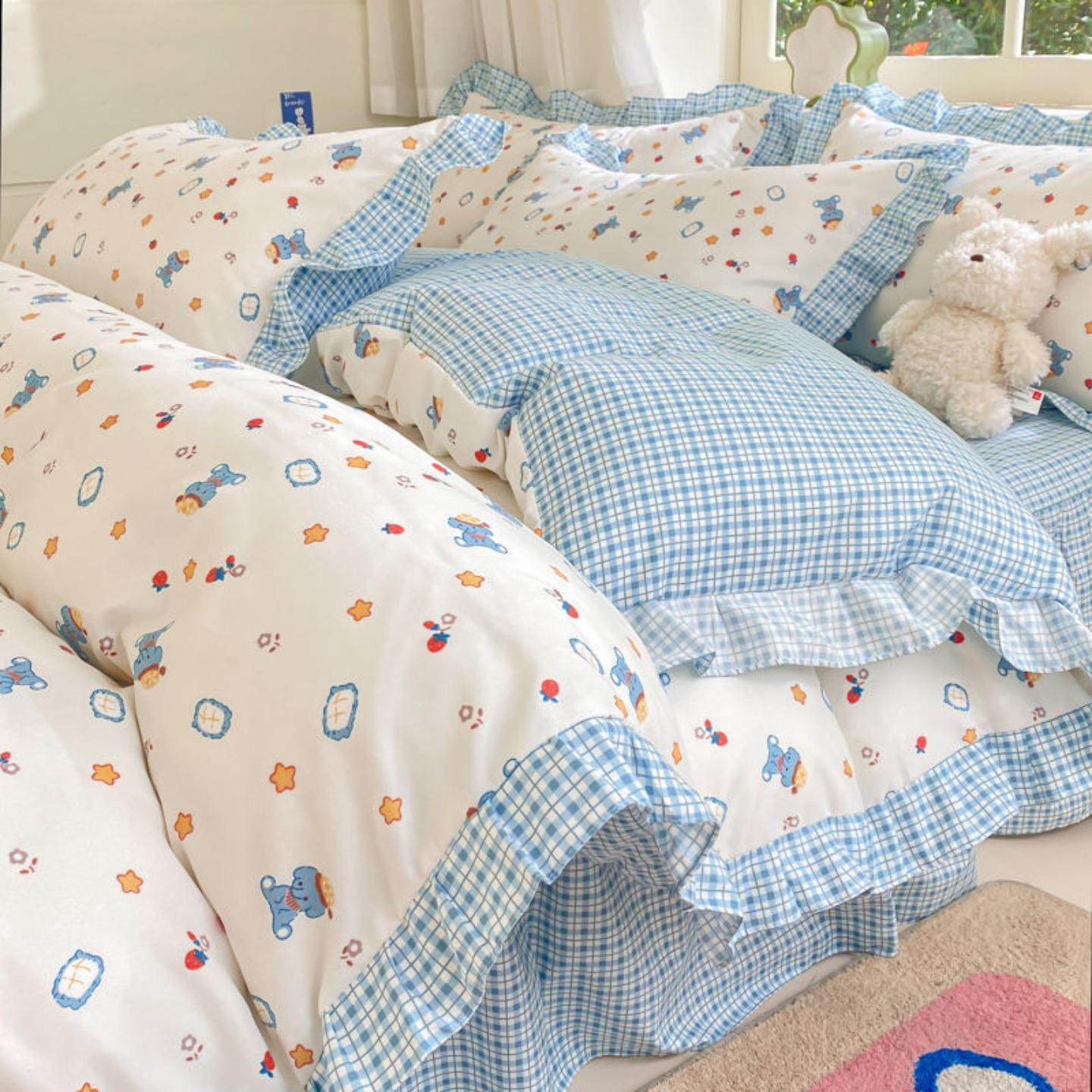 韩式ins公主床裙四件套水洗棉磨毛床单被套宿舍三件套,床上用品,床裙,淘宝优惠券,粉丝福利购,淘宝优惠卷