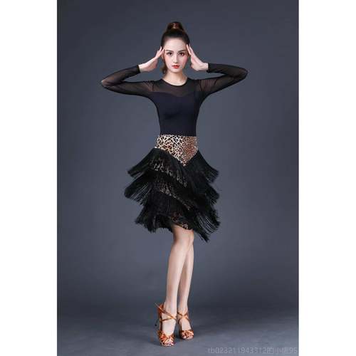 高档拉丁舞裙练新款蹈功裙服装女成年人半身流苏裙下装比赛舞演出