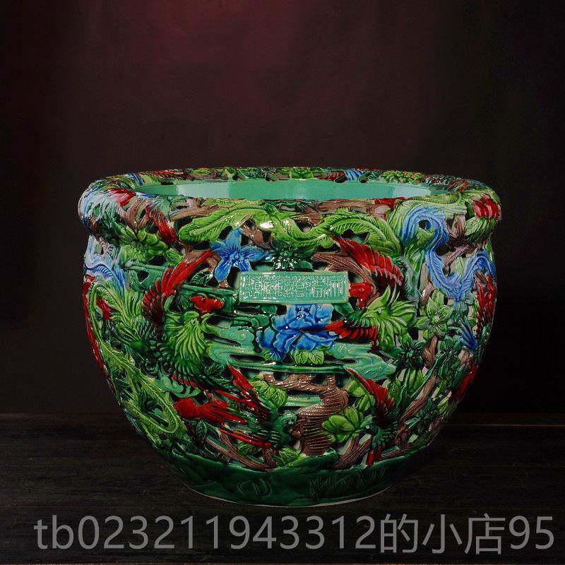 高档瓶镂陶瓷空金鱼缸 景德镇手工雕刻 复客花厅新房装饰品公司古