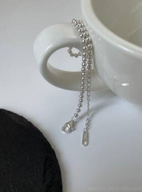 高档S99众0纯手镯女款镯光圈银实心手光面磨砂手环女小简约圆珠手