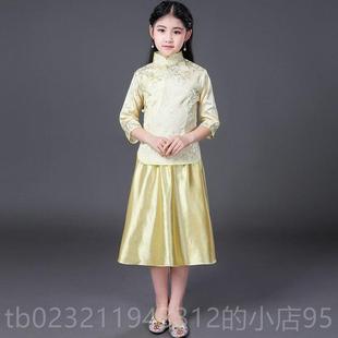 高档民国儿童套装 六一古风筝古琴袍琵琶舞蹈演出服改旗裙女毕业照