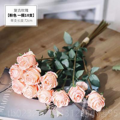 高档72cm御三泥摆件花艺花花束vin玫tae复古多洛塔黄g瑰ins风仿真