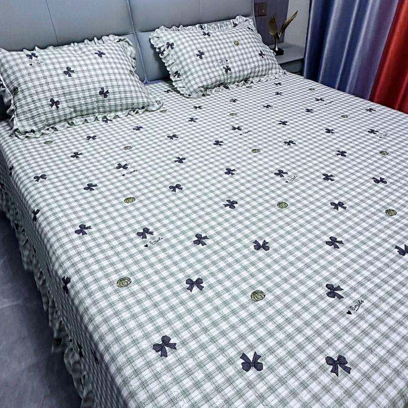 爆水洗四季通用夹棉不花边床盖防滑加厚款耐脏起球韩HZT式卡通简