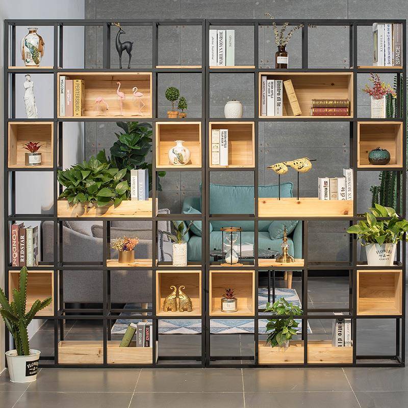 式铁艺复古隔断物架客厅书321949架实木美屏风展置示loft架装入户