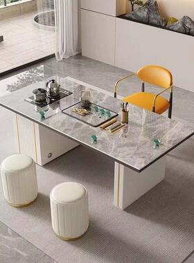 轻奢岩板茶桌椅烧组合轻LPY奢阳台办公室小户茶型茶水台壶一体桌