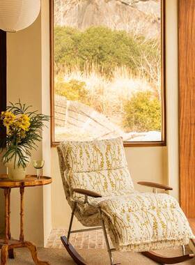 尤皿中古单设感阳台实木摇椅客厅沙休闲YPO椅人发可移动计躺椅金w