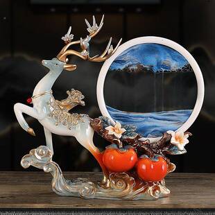 沙漏流沙画客厅视高档招otDhaLRn财鹿事如意柿子摆件事关酒柜电柜