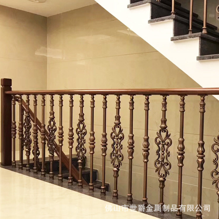 欧式别墅家用楼梯扶手铝合金红古铜拉丝复古室内铝艺楼梯扶手厂