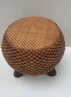 编坐凳田园矮乡村凳草藤编家用凳子时XVL阳台茶几凳坐墩尚小圆凳