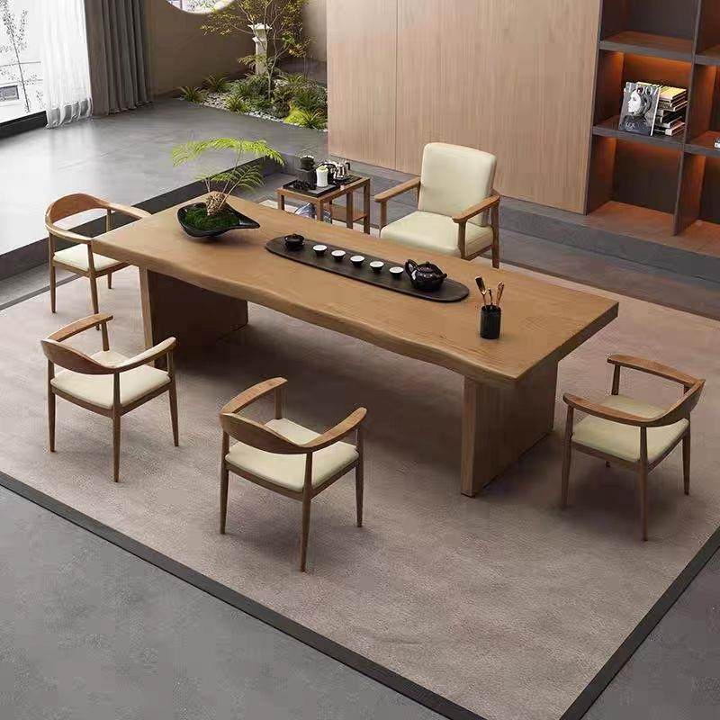 新中实木茶椅组合简约阳台茶家用原木室大式板台办公会客IEX泡茶