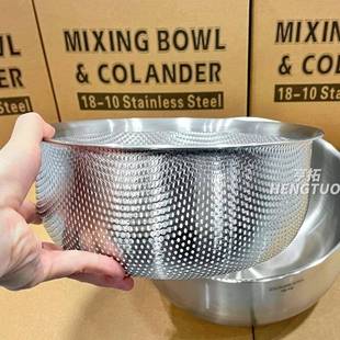 不汤锈钢加洗米菜漏盆套装18-10厚沥篮家用厨房72和水面打蛋盆盆