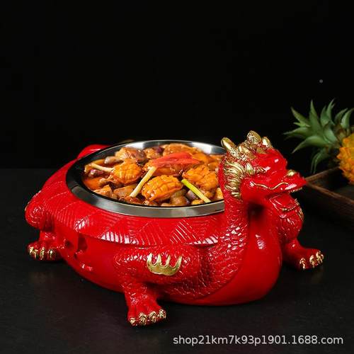 鱼酒店创意VIG特色龙盘龟玄武加酒精热商用意境菜餐甲具不锈钢专