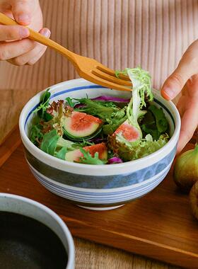 进古口510060美浓烧陶瓷汤碗日式复釉下深面口圆碗家用沙拉碗彩盖