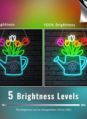 光浇花壶花卉霓虹灯花艺工室氛作围店灯花场景XYS布置发牌