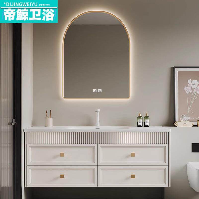 可丽耐一体盆浴室353柜奢法轻式橡木洗北漱台奶油洗手台卫风生间X