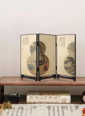 饰中式桌面装画边斗柜电视柜餐柜摆台画书房茶几复古小屏新风古画