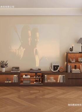 实木中古风电视柜VWH茶几一体组厅合柜客边家用复古纳收储