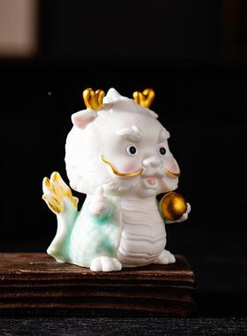 可爱小神LSP龙摆生件陶卡通祥肖龙吉物创意招财桌面装饰品车载瓷