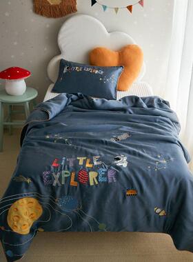 小清新天丝-星蓝色星天球夏季160S丝刺绣套儿童单人被学生床50*20