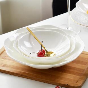 谋纯白6小深盘子凉菜碟子生JQZ骨瓷水盘餐具家用202寸4新款果盘菜