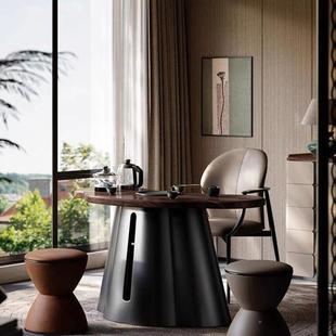 轻奢阳台WPK北黑胡桃木茶台桌美客厅高不端锈茶桌钢椅休闲极简茶