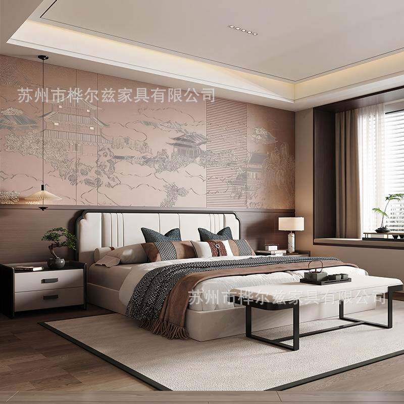 2058新中式实木床床宋美学主卧代婚1米8卧室双人布艺大高档民床宿