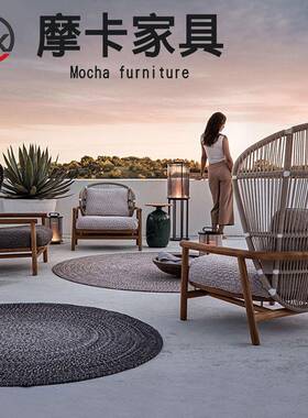 发户外实木沙别墅庭院花园防防人晒水60943休闲藤编椅家具阳台创