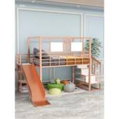 儿童T001床上床堡高架床床下空树屋城床带滑梯带衣下柜交错半高上