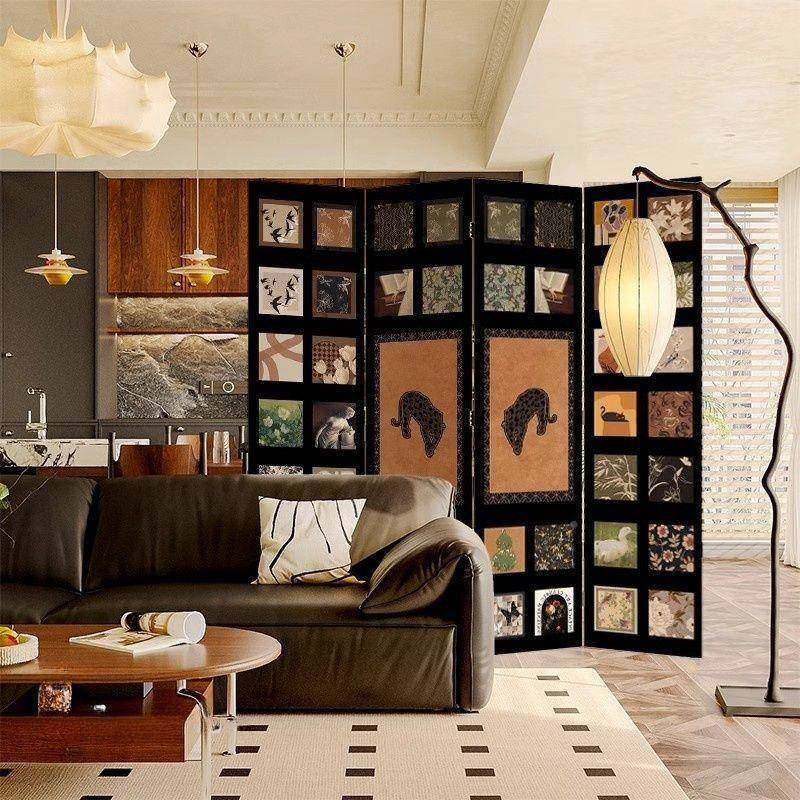 法式屏折中古风隔断客厅沙发转角背景玄关卧饰室遮挡家用装移2动
