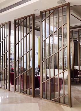 酒店大YBC-24-1堂轻奢金格栅客厅镂空隔断饰玄关新装中式不属锈钢