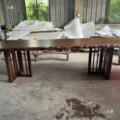 原北脚美黑胡桃三木大板桌腿实木餐无品牌 桌脚架T型疏条架木茶桌