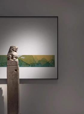 客绿餐厅青山水方形EAF装饰画酒店玄茶室书房新中式气简约大壁挂