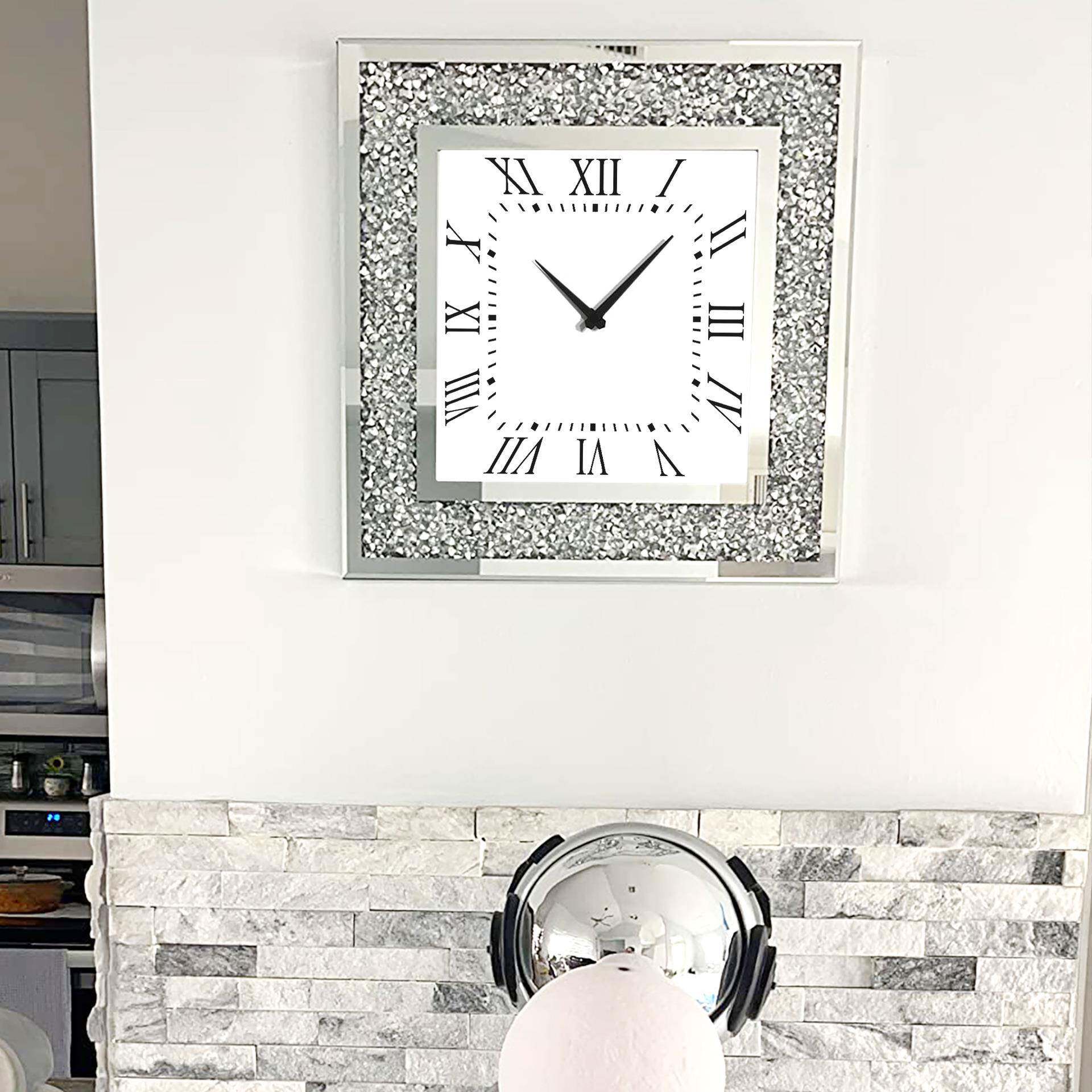 静FYU音钟表意挂钟客厅挂壁玻璃碎创钟钻客钟现代家庭钟表厅时钟