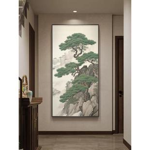 迎客松入水户玄关饰墙YIU画新中式墨画挂画走廊过装道壁画新款玄