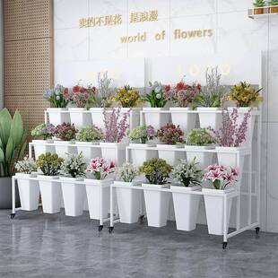 J^可移动带广告板阶多层梯花店花桶架方桶铁艺鲜架花子花花店桶展
