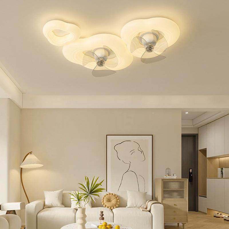 2024新款卧智能简约现灯代无品牌/爱云朵奶油风客厅摇头风扇主室