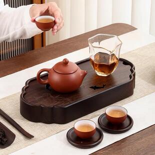 黑木檀实蓄水茶盘新中式家9522用简约大养方储水茶盘壶垫茶具配直