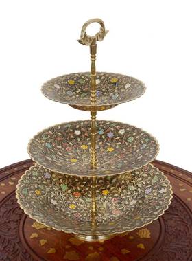 UUM三层双层件水果盘度进口工艺酒品店吧台铜摆印家居客厅装饰品