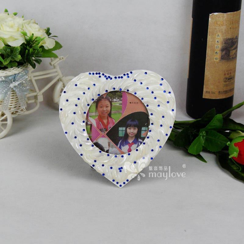 白性珍珠贴蓝20042台钻心形相框个实用家居相片框创意欧式别墅摆