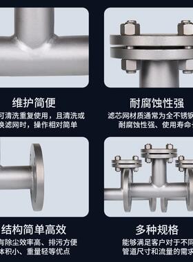 天力不GBE锈水钢法兰高压蒸杂汽1化工管道泵前T型过滤器管质滤网G