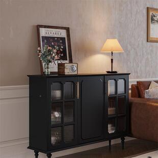 美式复古电柜边柜客厅家用中旁视边物柜子黑色风储柜装SJT饰柜酒