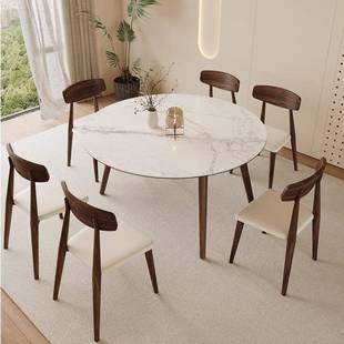 德丰ALY117可伸缩岩板餐桌桌木圆形现利代简约小户型方实圆两圆用