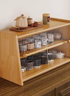 日式胡木餐实边桌面收柜纳柜橱柜碗依冰人?柜桃木色餐桌收纳架台