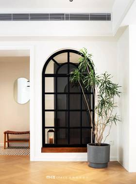?古断法式铁艺玻璃厅屏风客奶油风复隔假窗BAQ户创意拱门玄关遮挡