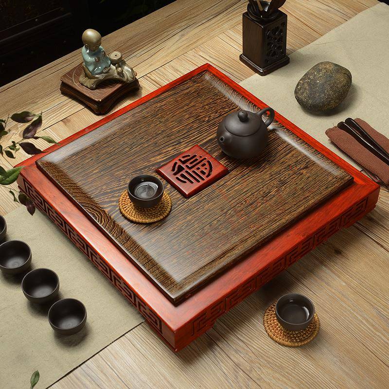 天然实茶整块木鸡翅木茶小号黑檀海家用简约盘花83209梨木茶台工