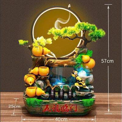 古典MFS意家居客厅办公室中脂式假山喷泉景葫芦树工观艺流水摆创