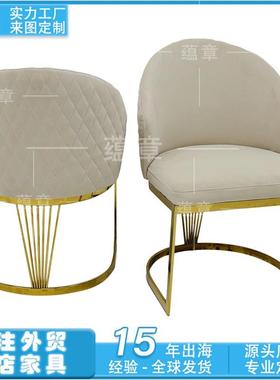 2026款高品质豪华FSY金色餐椅不锈新餐椅钢天鹅绒厅菱格刺绣宴会