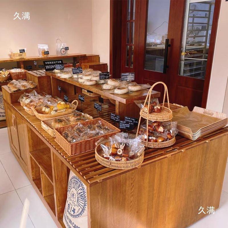 日式面包柜实岛烘木168面包展柜焙店原木风堆头中柜示网红面包店