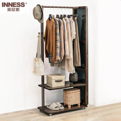 试英尼斯实木衣镜无框全身镜落地镜穿用简约可SNA移动挂家衣架衣